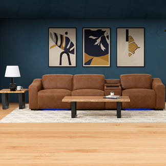 Prestige 3 Seater Home Theatre Electric Recliner Fabric Lounge - Tan