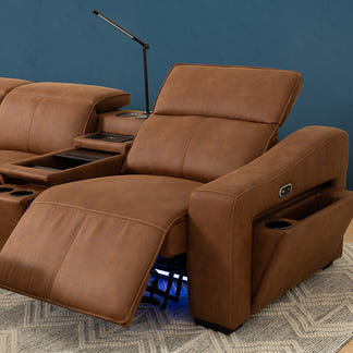 Prestige 3 Seater Home Theatre Electric Recliner Fabric Lounge - Tan