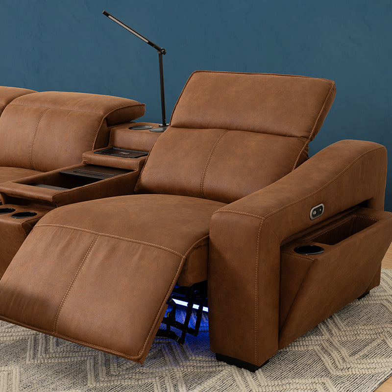 Prestige 3 Seater Home Theatre Electric Recliner Fabric Lounge - Tan