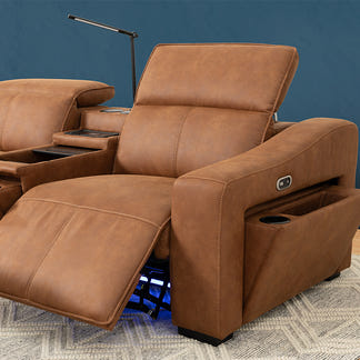 Prestige 2 Seater Home Theatre Electric Recliner Fabric Lounge - Tan