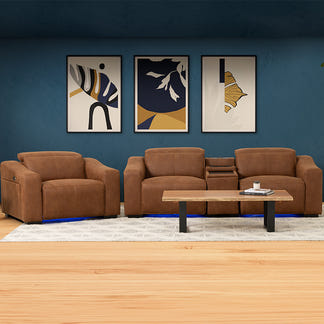 Prestige 2 Seater Home Theatre Electric Recliner Fabric Lounge - Tan