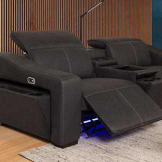 Prestige 2 Seater Home Theatre Electric Recliner Fabric Lounge - Jet