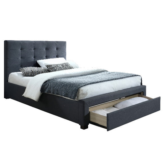 Rhodes Upholstered King Single Bed with Storage Drawer - Mid Grey