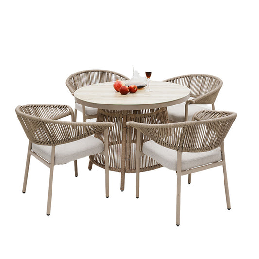 Sandstone Point 5 Piece Outdoor Dining Setting - Dark Beige/Sandy Beige