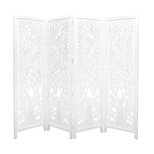 Screen Life Dig Carved Timber Privacy Screen - White