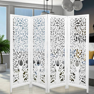 Screen Life Dig Carved Timber Privacy Screen - White