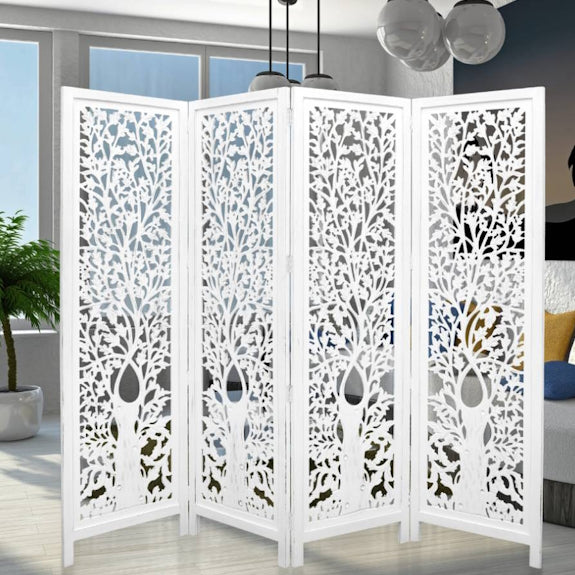 Screen Life Dig Carved Timber Privacy Screen - White