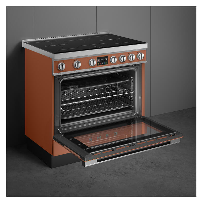 Smeg 90cm Portofino Induction Pyrolytic Freestanding Oven - Amber Clay