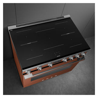 Smeg 90cm Portofino Induction Pyrolytic Freestanding Oven - Amber Clay