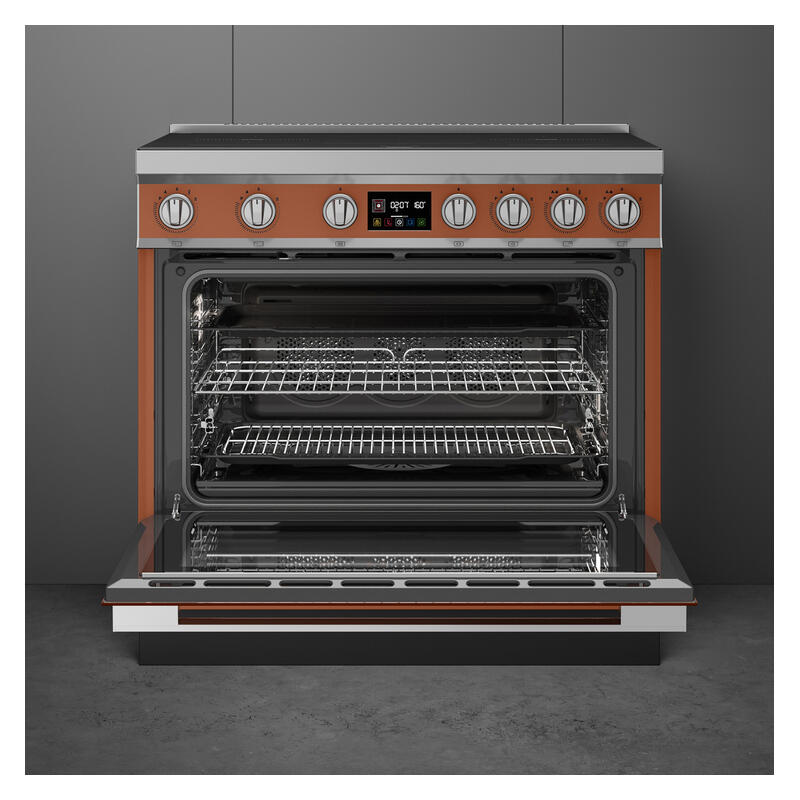 Smeg 90cm Portofino Induction Pyrolytic Freestanding Oven - Amber Clay