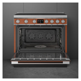 Smeg 90cm Portofino Induction Pyrolytic Freestanding Oven - Amber Clay