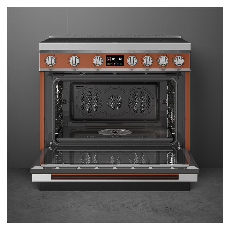 Smeg 90cm Portofino Induction Pyrolytic Freestanding Oven - Amber Clay