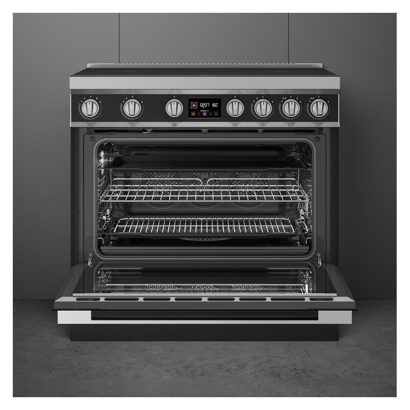 Smeg 90cm Portofino Induction Pyrolytic Freestanding Oven - Anthracite