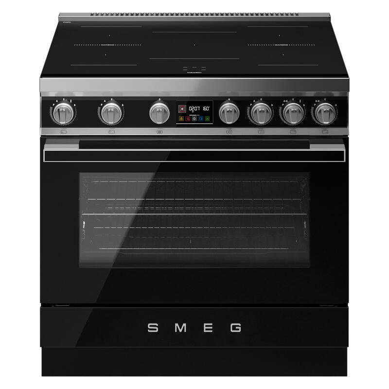Smeg 90cm Portofino Induction Pyrolytic Freestanding Oven - Black