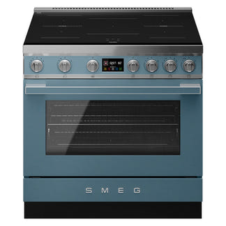 Smeg 90cm Portofino Induction Pyrolytic Freestanding Oven - Storm Blue
