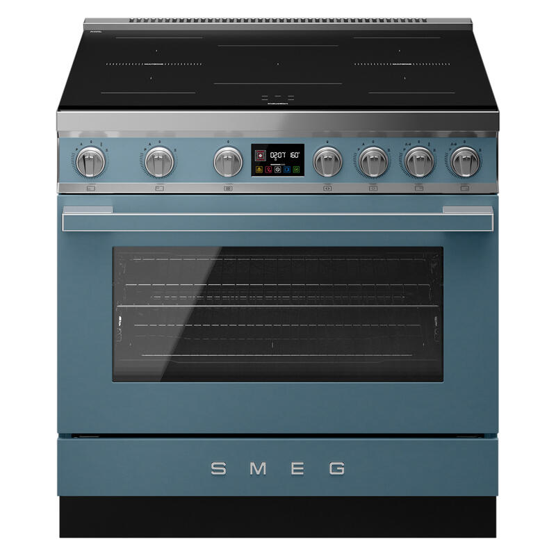 Smeg 90cm Portofino Induction Pyrolytic Freestanding Oven - Storm Blue