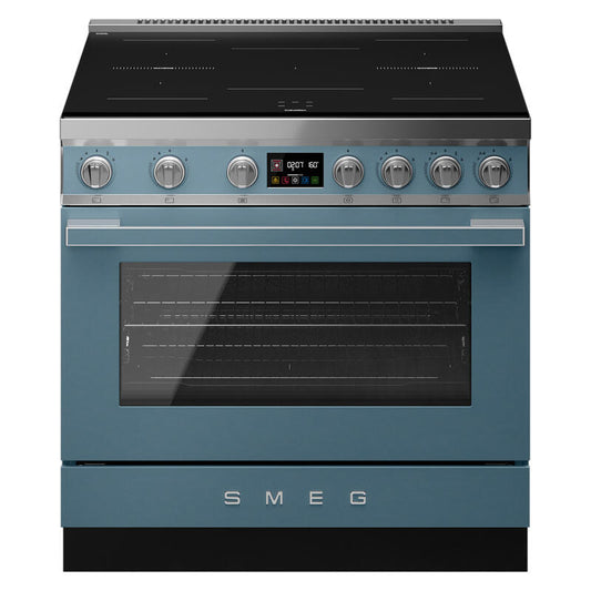 Smeg 90cm Portofino Induction Pyrolytic Freestanding Oven - Storm Blue