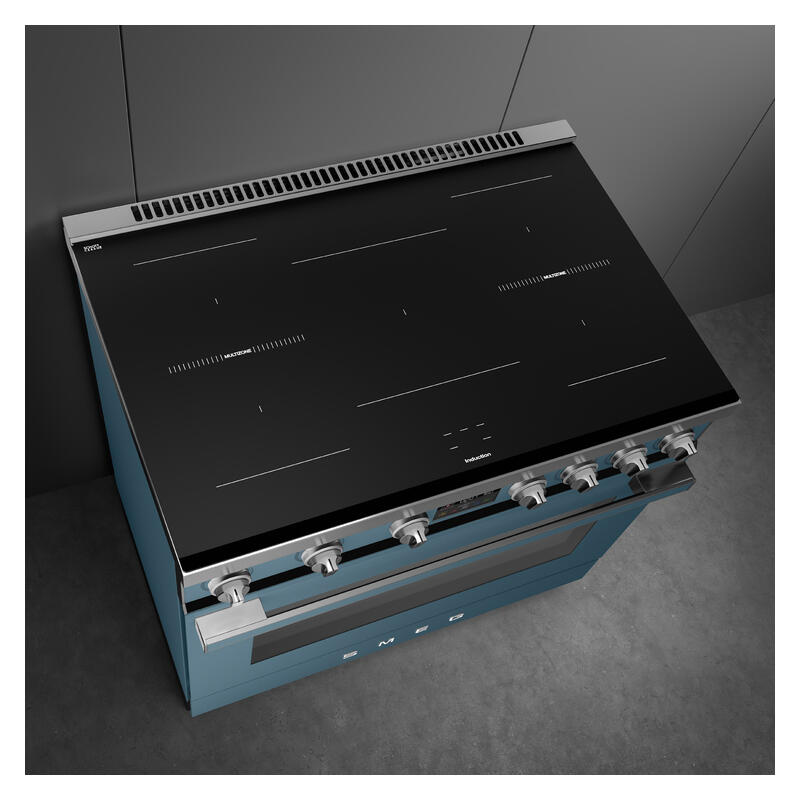 Smeg 90cm Portofino Induction Pyrolytic Freestanding Oven - Storm Blue