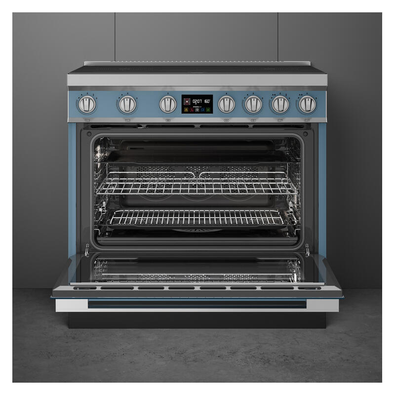 Smeg 90cm Portofino Induction Pyrolytic Freestanding Oven - Storm Blue