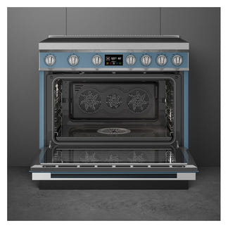 Smeg 90cm Portofino Induction Pyrolytic Freestanding Oven - Storm Blue