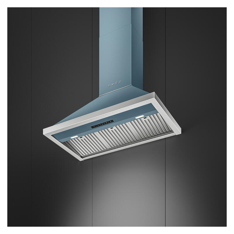 Smeg 90cm Portofino Canopy Rangehood - Storm Blue