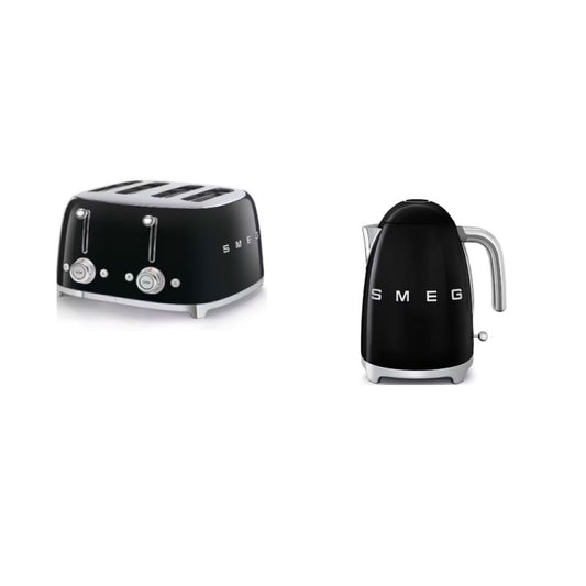 Smeg 50s Retro Style Kettle & 4-Slice Toaster Pack - Black