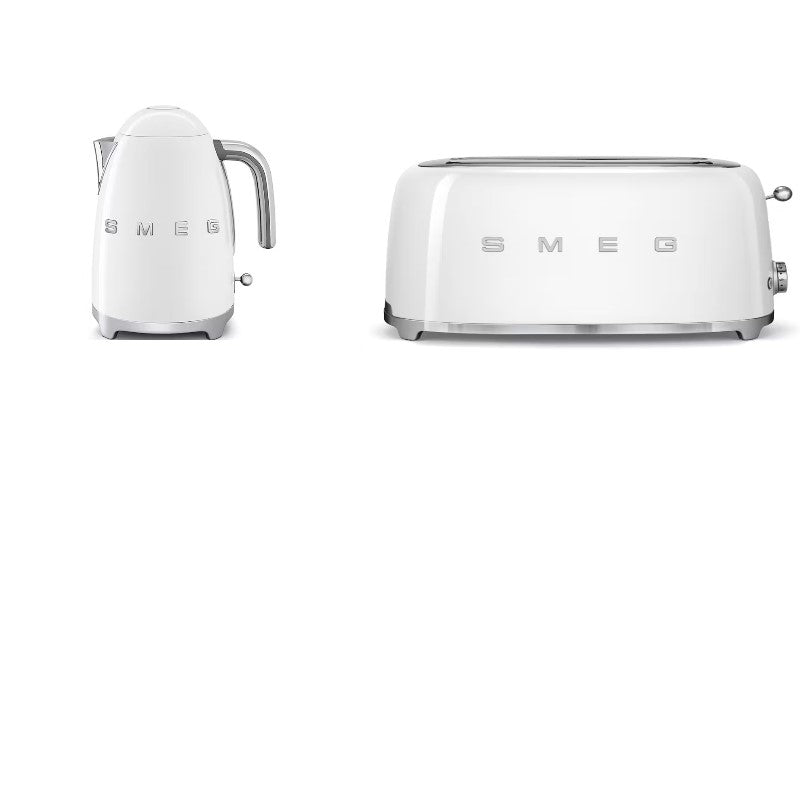 Smeg 50s Retro Style Kettle & 4-Slice Long Slot Toaster Pack - White