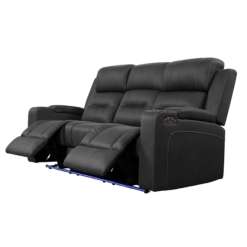 Spielberg 3 Seater Electric Fabric Recliner Sofa with Entertainment Console - Jet