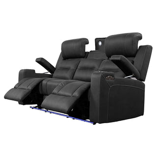 Spielberg 3 Seater Electric Fabric Recliner Sofa with Entertainment Console - Jet