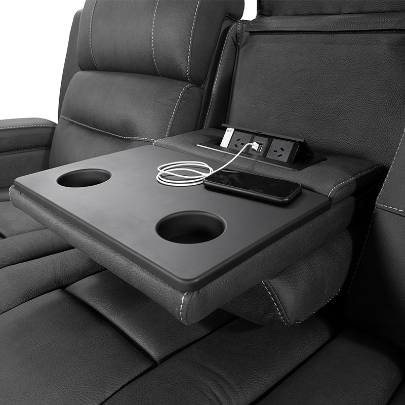 Spielberg 3 Seater Electric Fabric Recliner Sofa with Entertainment Console - Jet