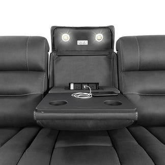Spielberg 3 Seater Electric Fabric Recliner Sofa with Entertainment Console - Jet
