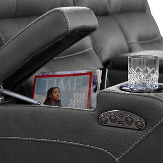 Spielberg 3 Seater Electric Fabric Recliner Sofa with Entertainment Console - Jet