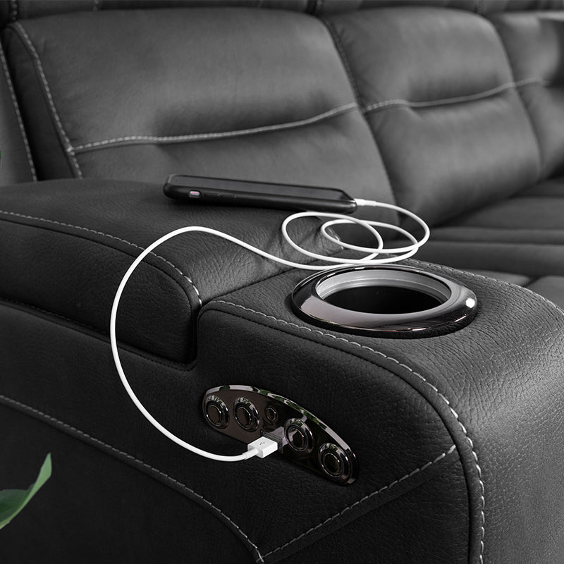 Spielberg 3 Seater Electric Fabric Recliner Sofa with Entertainment Console - Jet