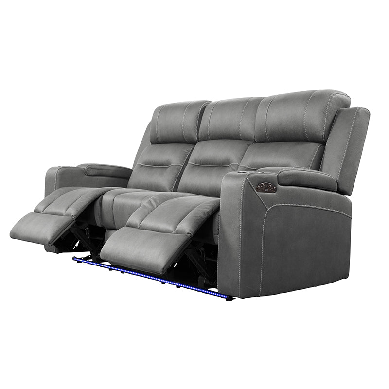 Spielberg 3 Seater Electric Fabric Recliner Sofa with Entertainment Console - Ash