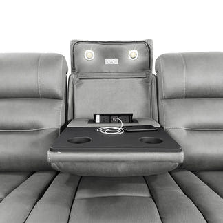 Spielberg 3 Seater Electric Fabric Recliner Sofa with Entertainment Console - Ash