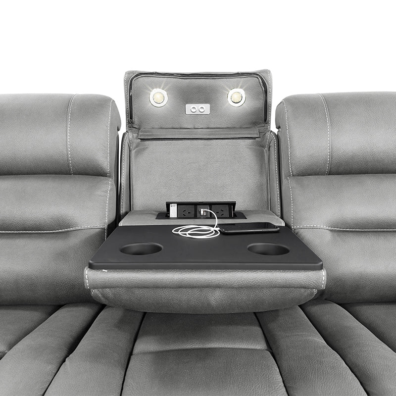 Spielberg 3 Seater Electric Fabric Recliner Sofa with Entertainment Console - Ash