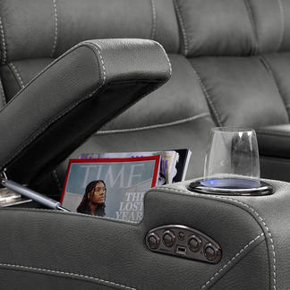 Spielberg 3 Seater Electric Fabric Recliner Sofa with Entertainment Console - Ash