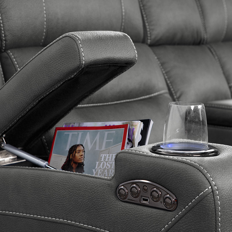 Spielberg 3 Seater Electric Fabric Recliner Sofa with Entertainment Console - Ash