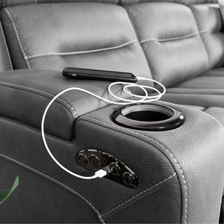 Spielberg 3 Seater Electric Fabric Recliner Sofa with Entertainment Console - Ash