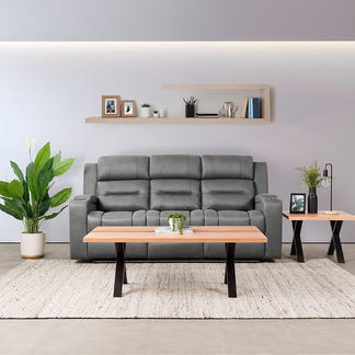 Spielberg 3 Seater Electric Fabric Recliner Sofa with Entertainment Console - Ash