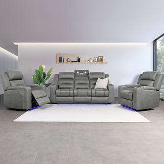 Spielberg 3 Seater Electric Fabric Recliner Sofa with Entertainment Console - Ash