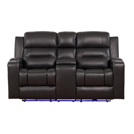 Spielberg 2 Seater Electric Leather Recliner Sofa - Black