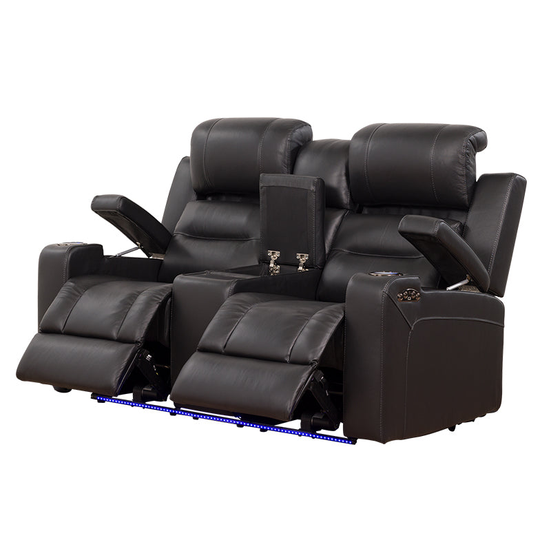 Spielberg 2 Seater Electric Leather Recliner Sofa - Black