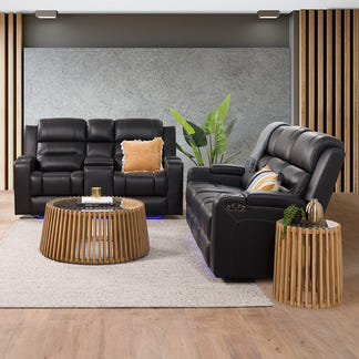 Spielberg 2 Seater Electric Leather Recliner Sofa - Black