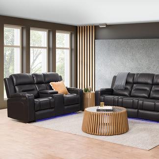 Spielberg 2 Seater Electric Leather Recliner Sofa - Black