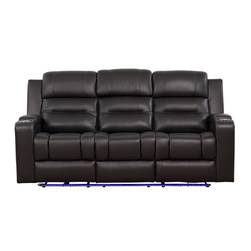 Spielberg 3 Seater Electric Leather Recliner Sofa - Black