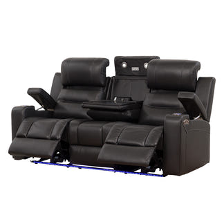 Spielberg 3 Seater Electric Leather Recliner Sofa - Black
