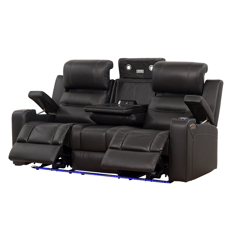 Spielberg 3 Seater Electric Leather Recliner Sofa - Black