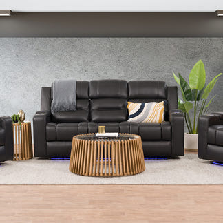 Spielberg 3 Seater Electric Leather Recliner Sofa - Black