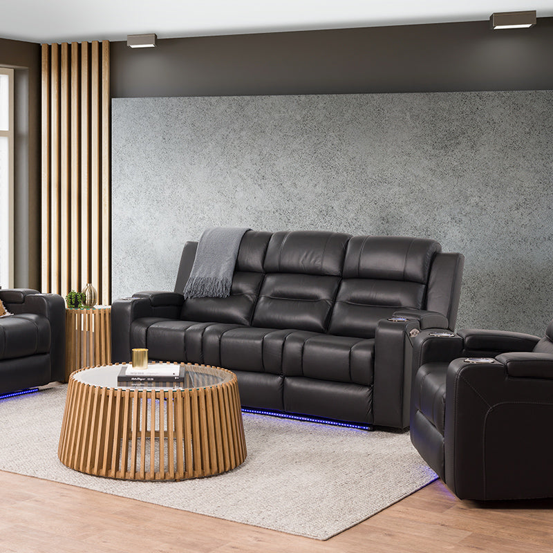 Spielberg 3 Seater Electric Leather Recliner Sofa - Black